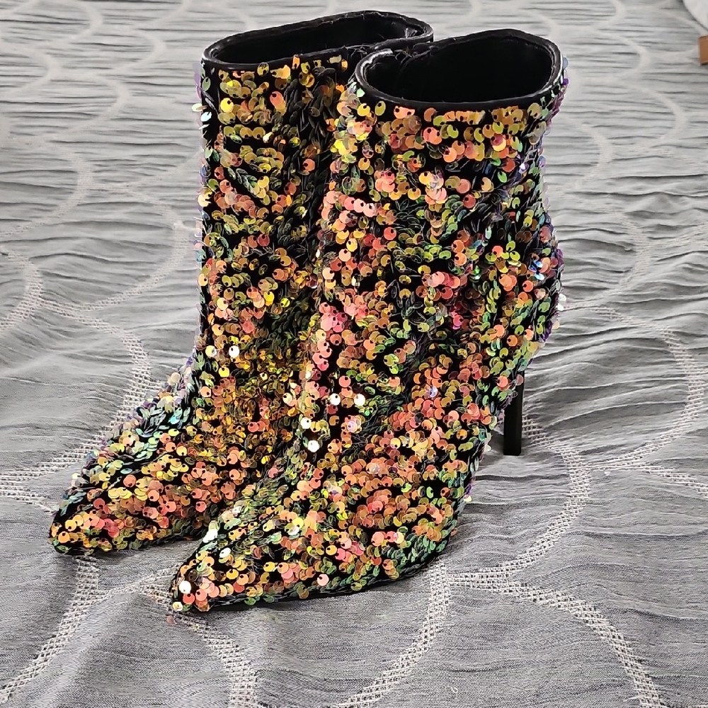 INC International Concepts Multicolor Sequin Heeled Boots